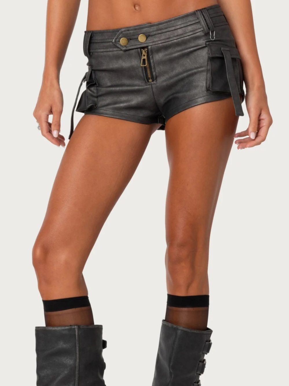 Edikted size M Washed Faux Leather Micro Cargo Shorts LIKE NEW - Picture 2 of 4